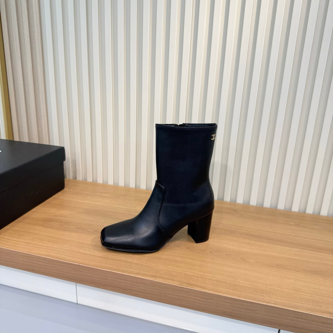 Chanel 2026 Square Toe Ankle Boots 75mm Sheepskin 988149
