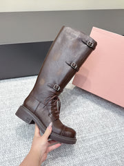 MIU MIU Cowboy High Boots Dark Brown Sheepskin 461844