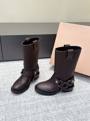 MIU MIU Martin boots Dark Brown Sheepskin 461849