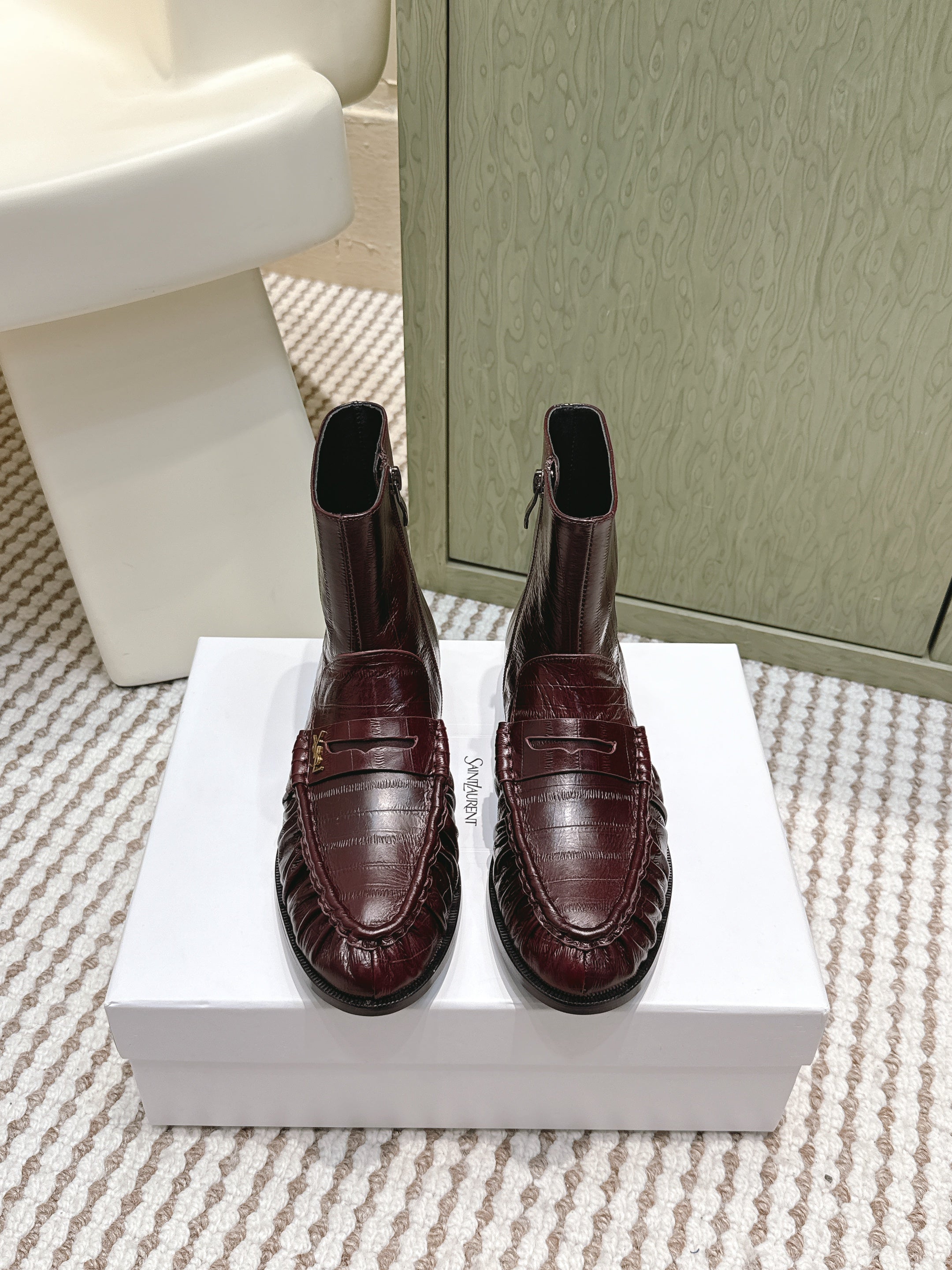 YSL 2025 High-top Loafer Dark Burgundy Calfskin 569416