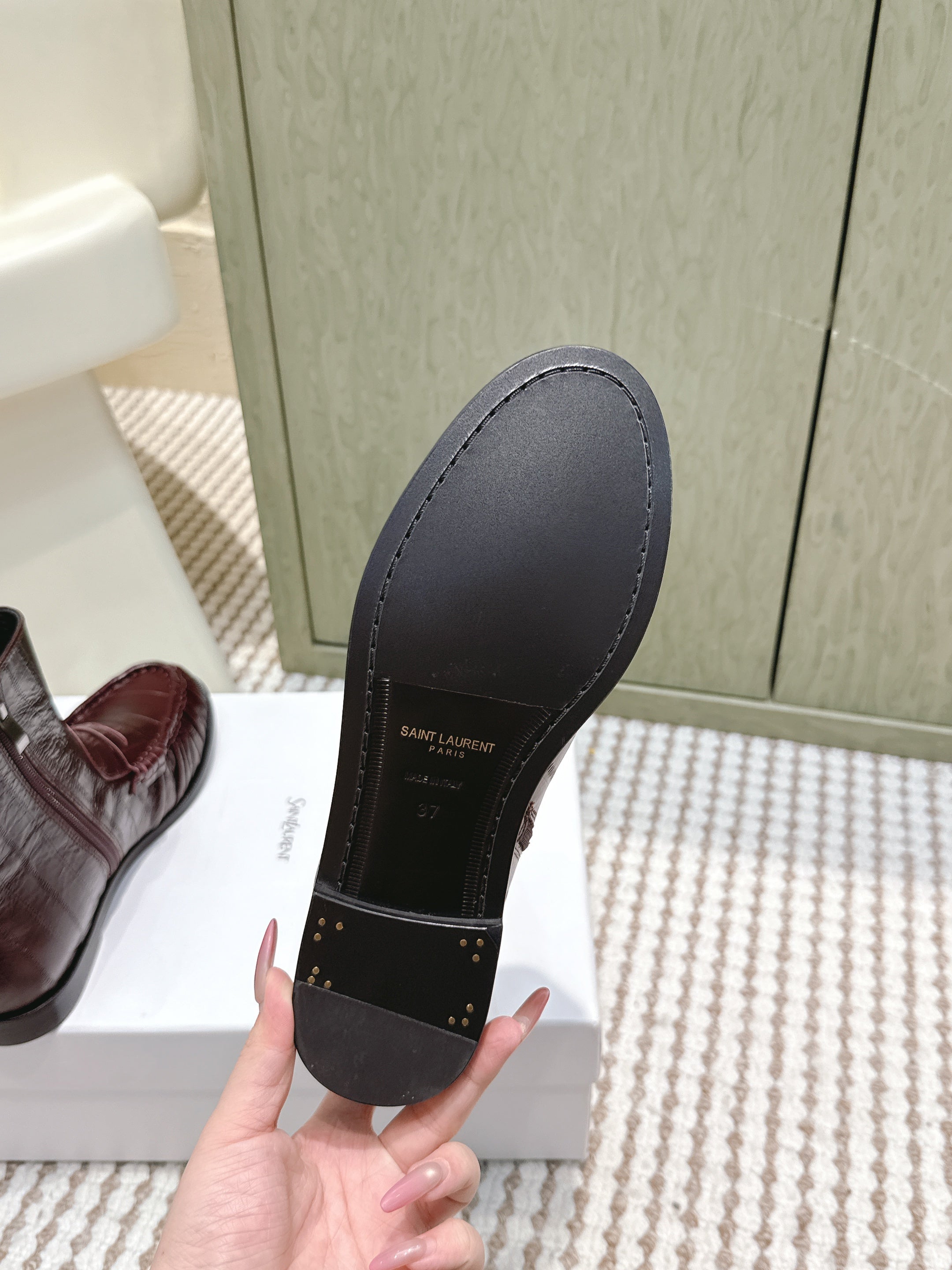 YSL 2025 High-top Loafer Dark Burgundy Calfskin 569416