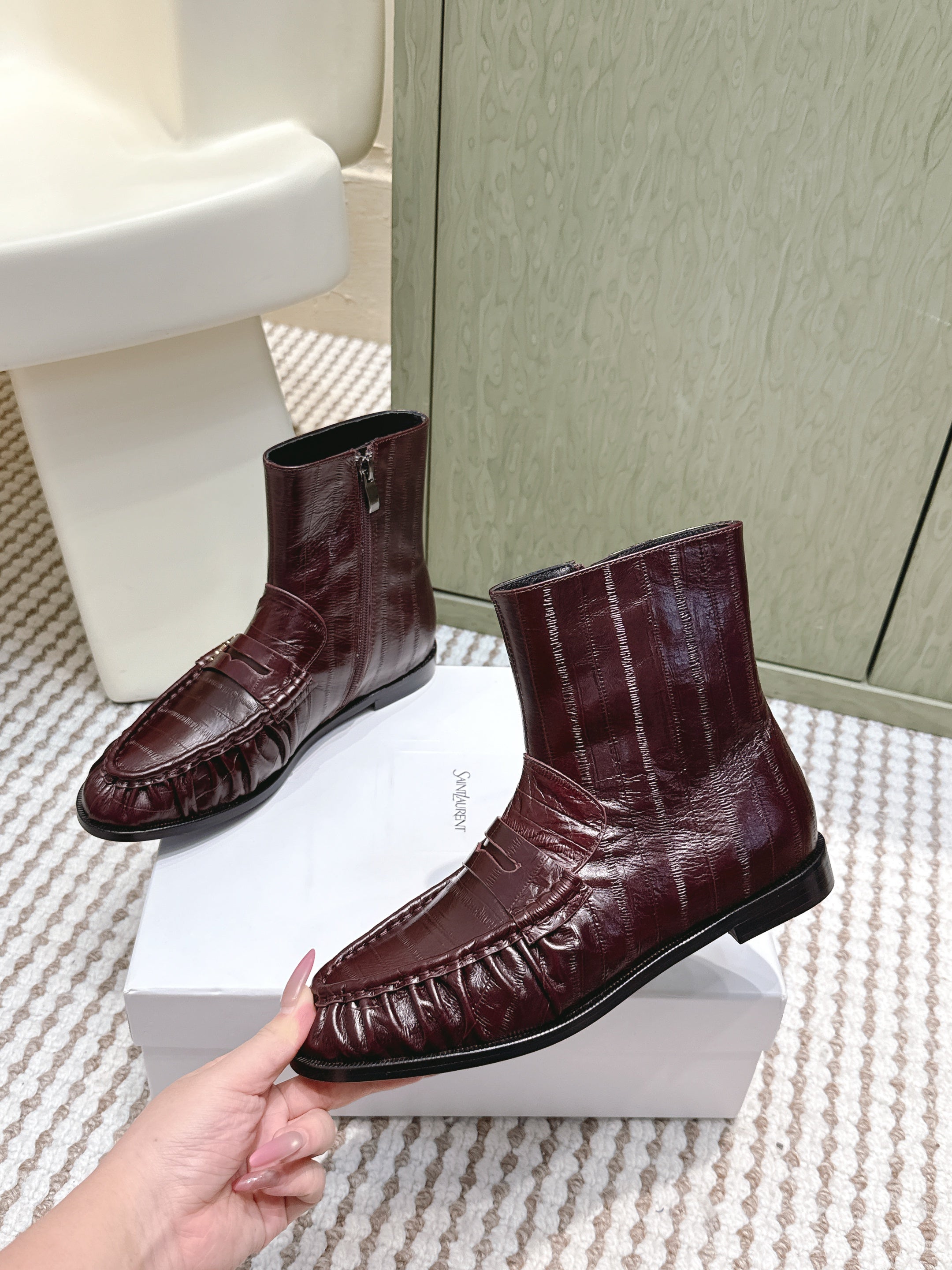 YSL 2025 High-top Loafer Dark Burgundy Calfskin 569416