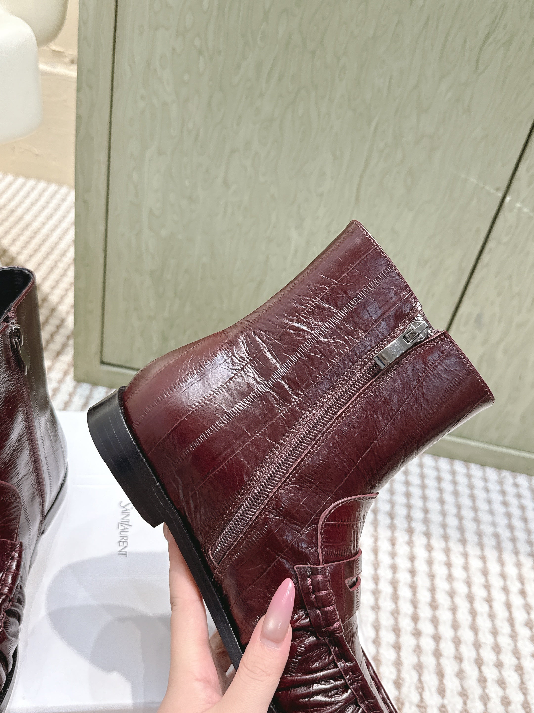 YSL 2025 High-top Loafer Dark Burgundy Calfskin 569416