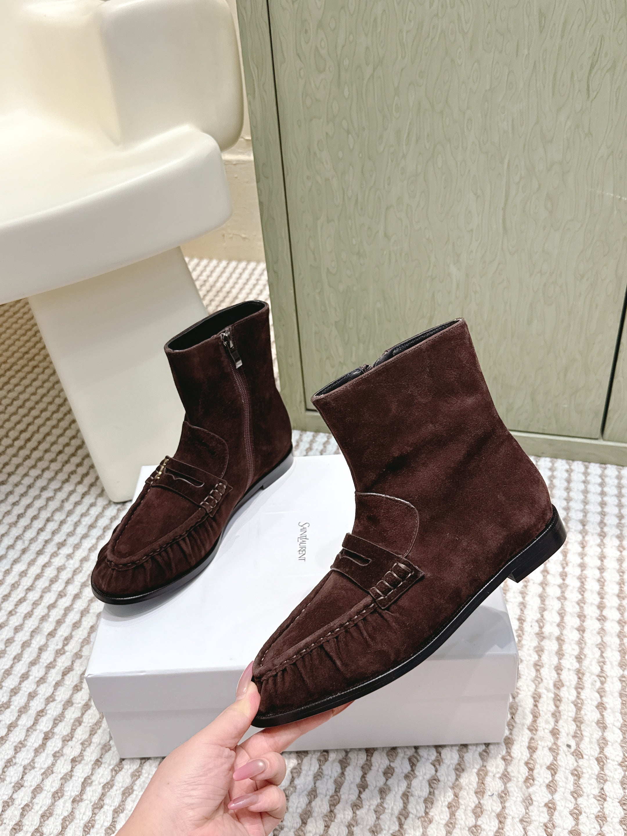YSL 2025 High-top Loafer Brown Suede 569418