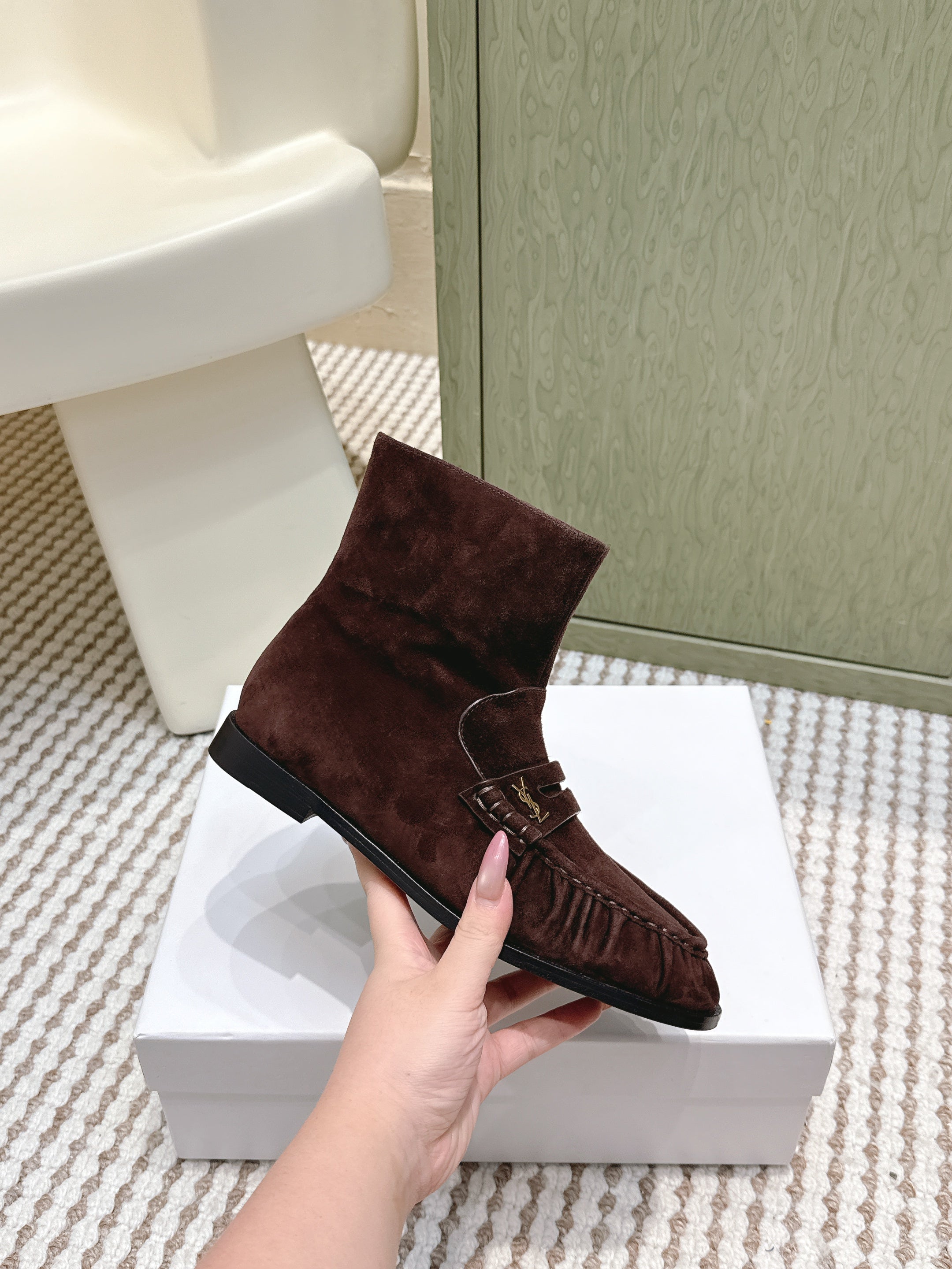 YSL 2025 High-top Loafer Brown Suede 569418