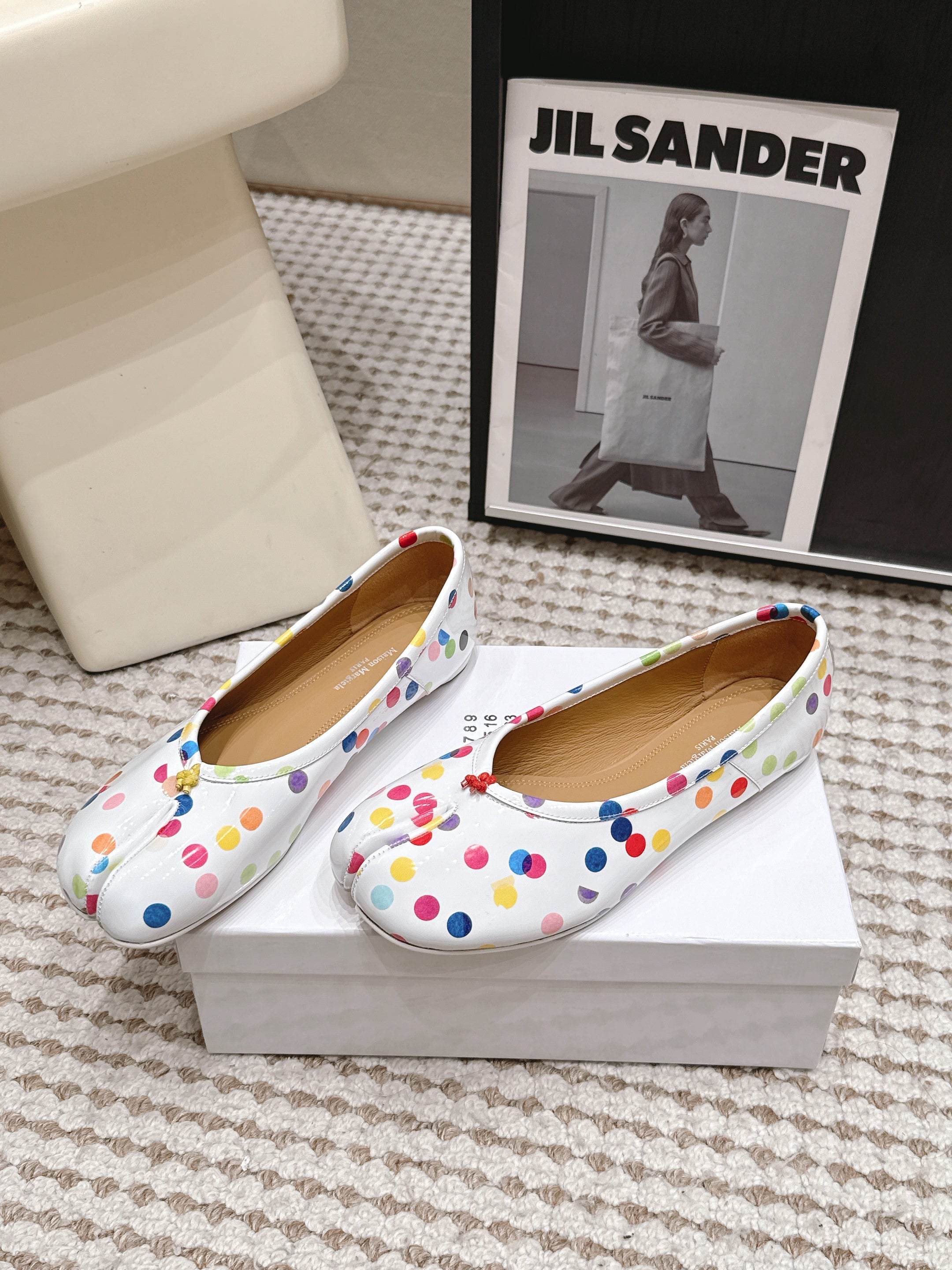 Maison Margiela 2026 Tabi Ballet Flats White Mix Colors Sheepskin 846161