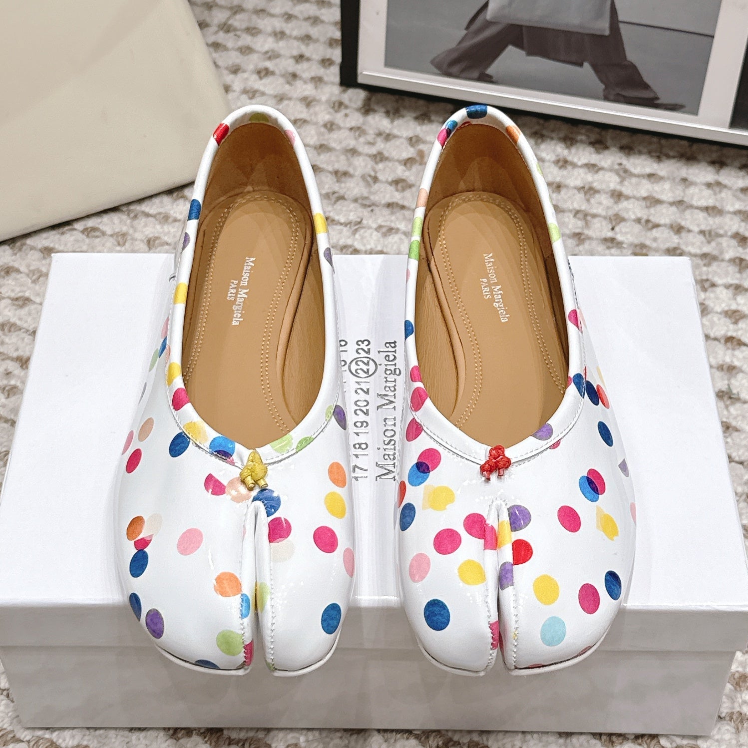 Maison Margiela 2026 Tabi Ballet Flats White Mix Colors Sheepskin 846161