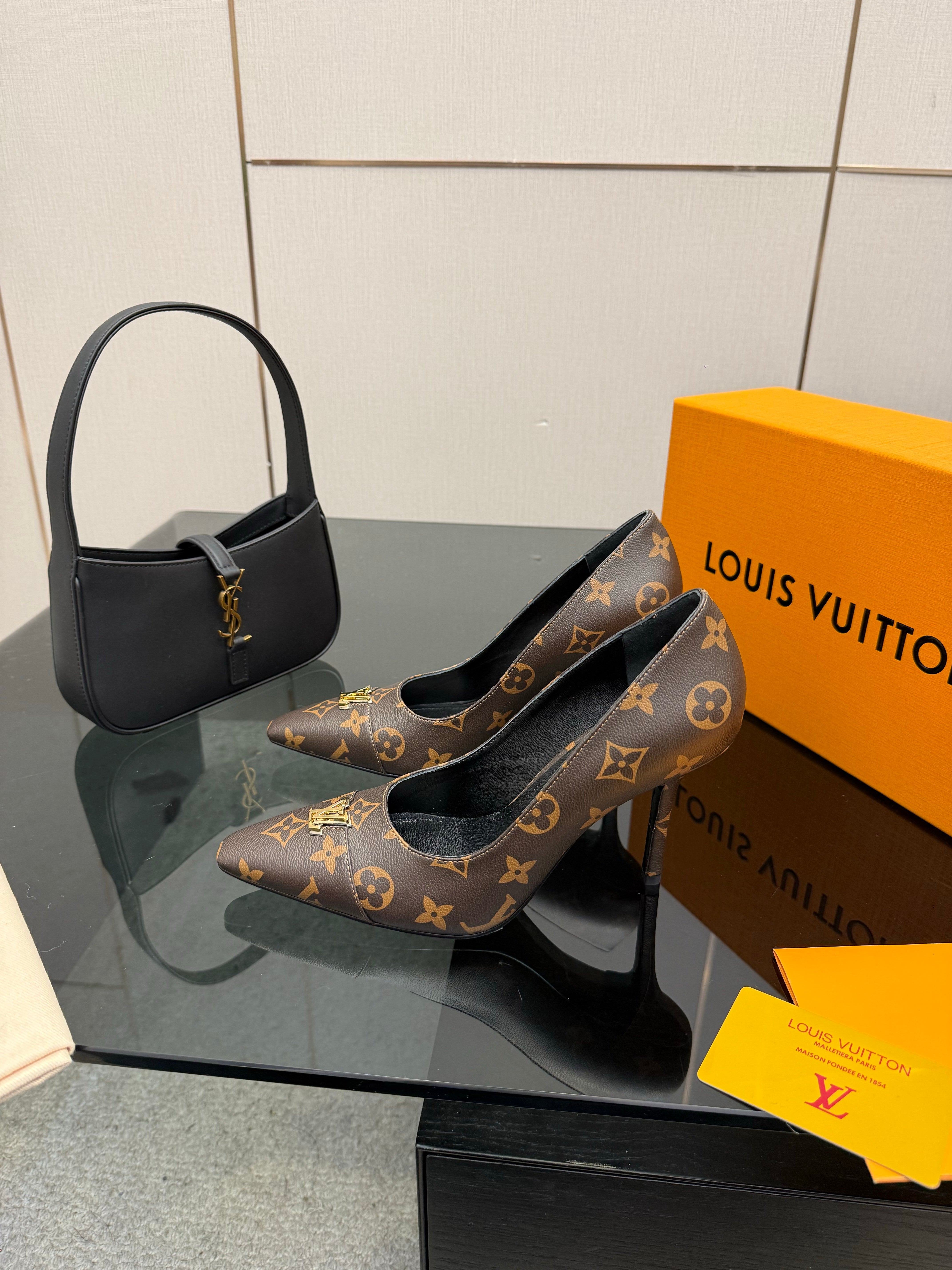 LV 26ss Heel Pump 90 Brown Monogram Calfskin 629632