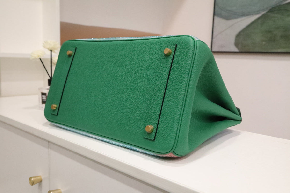 High-end Hermes 2026 "Paradise" Swarovski Crystal Birkin 35cm Bag Vert Vertigo Togo Leather