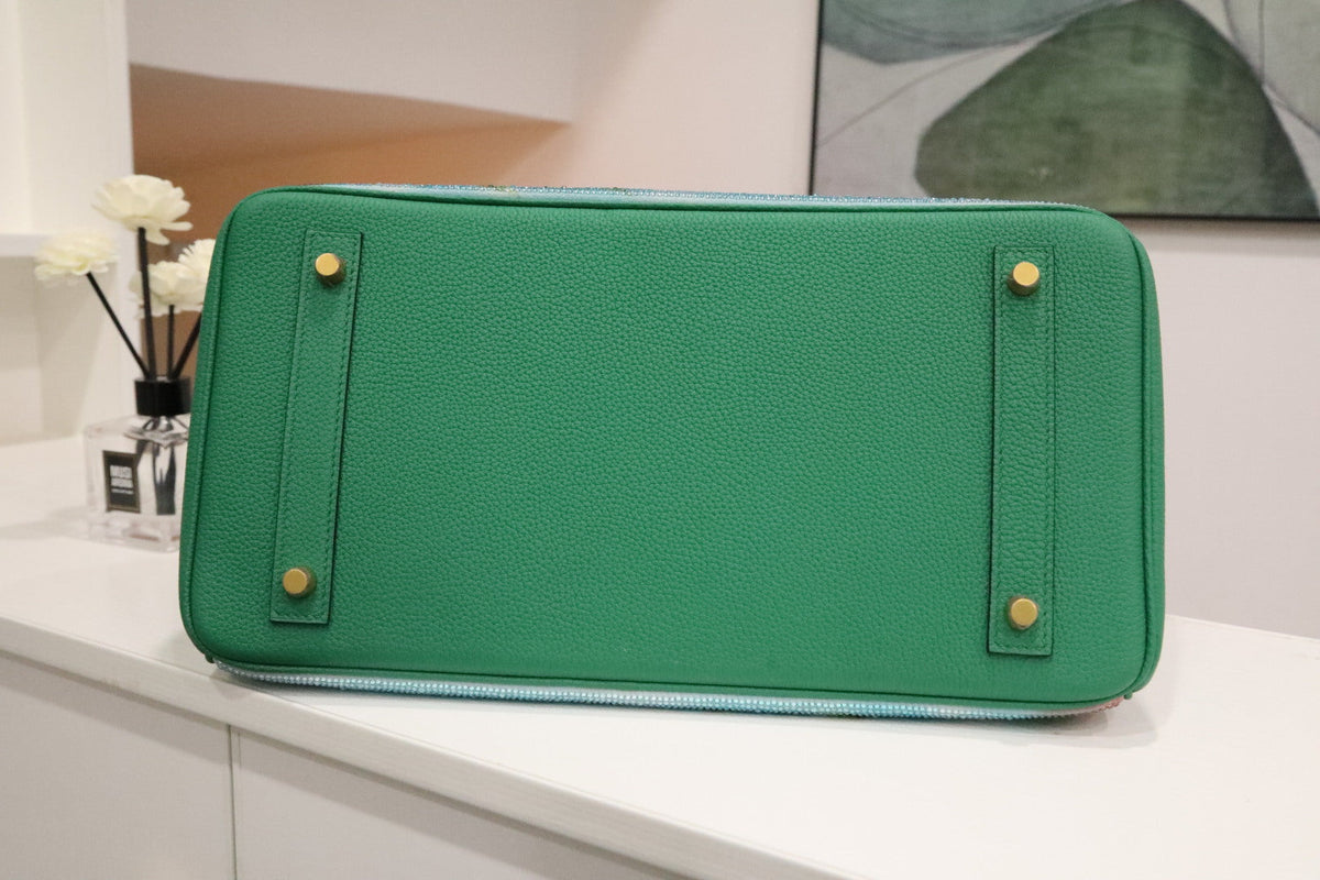 High-end Hermes 2026 "Paradise" Swarovski Crystal Birkin 35cm Bag Vert Vertigo Togo Leather