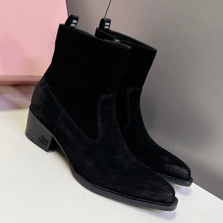 Miu Miu 2026 Western Ankle Boots Suede Leather 994192