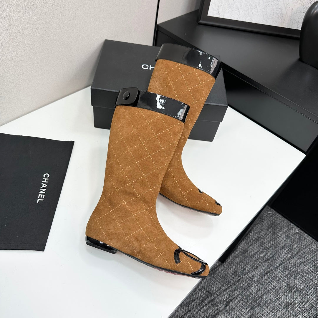Chanel 2026 Cambon Line Quilted Boots Suede Leather 985743
