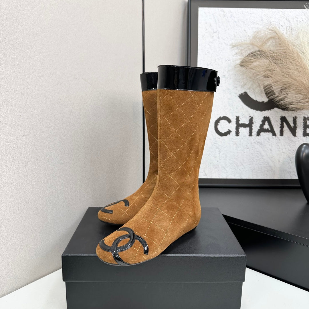 Chanel 2026 Cambon Line Quilted Boots Suede Leather 985743