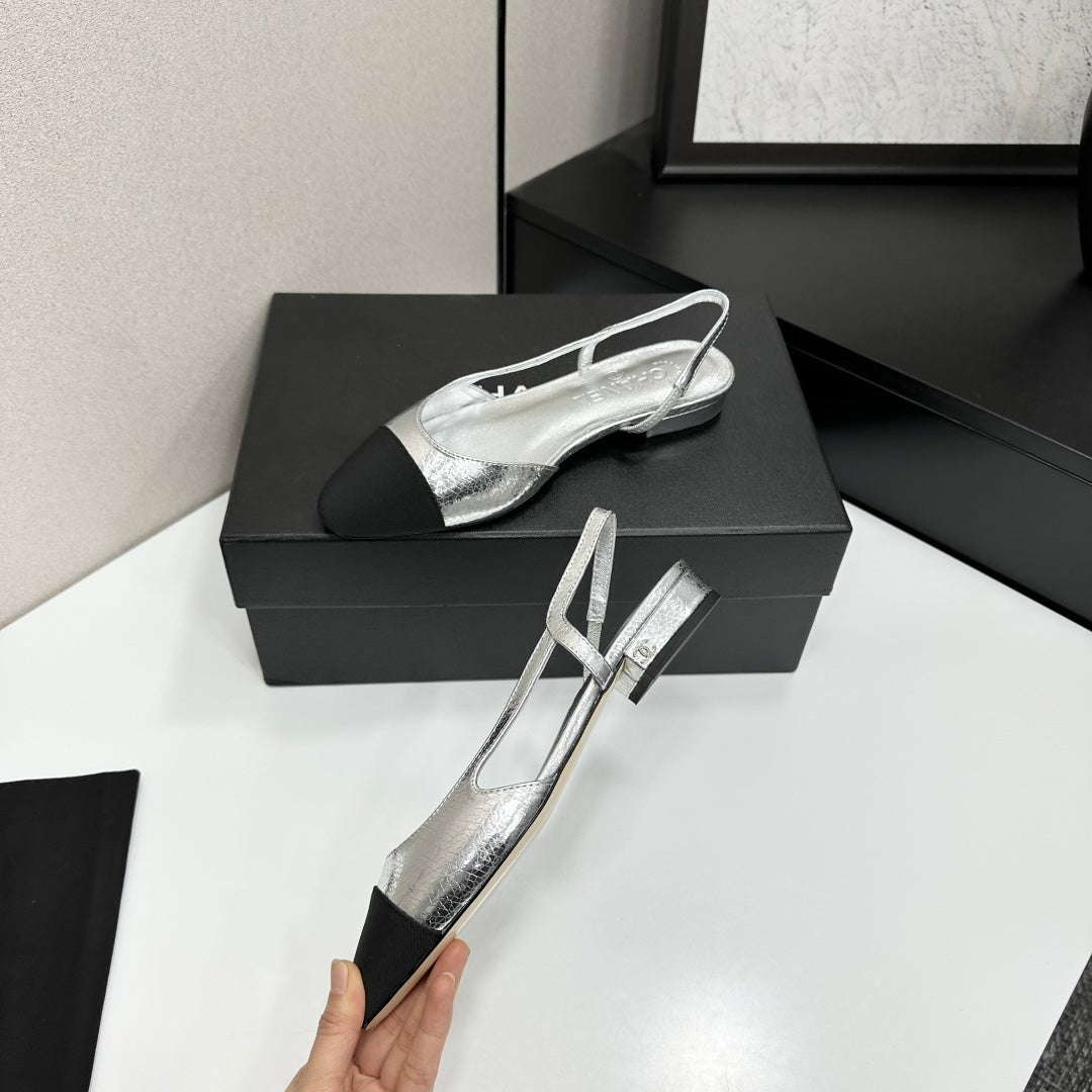 Chanel 2026 Slingback Flat Silver Metallic Leather 626359