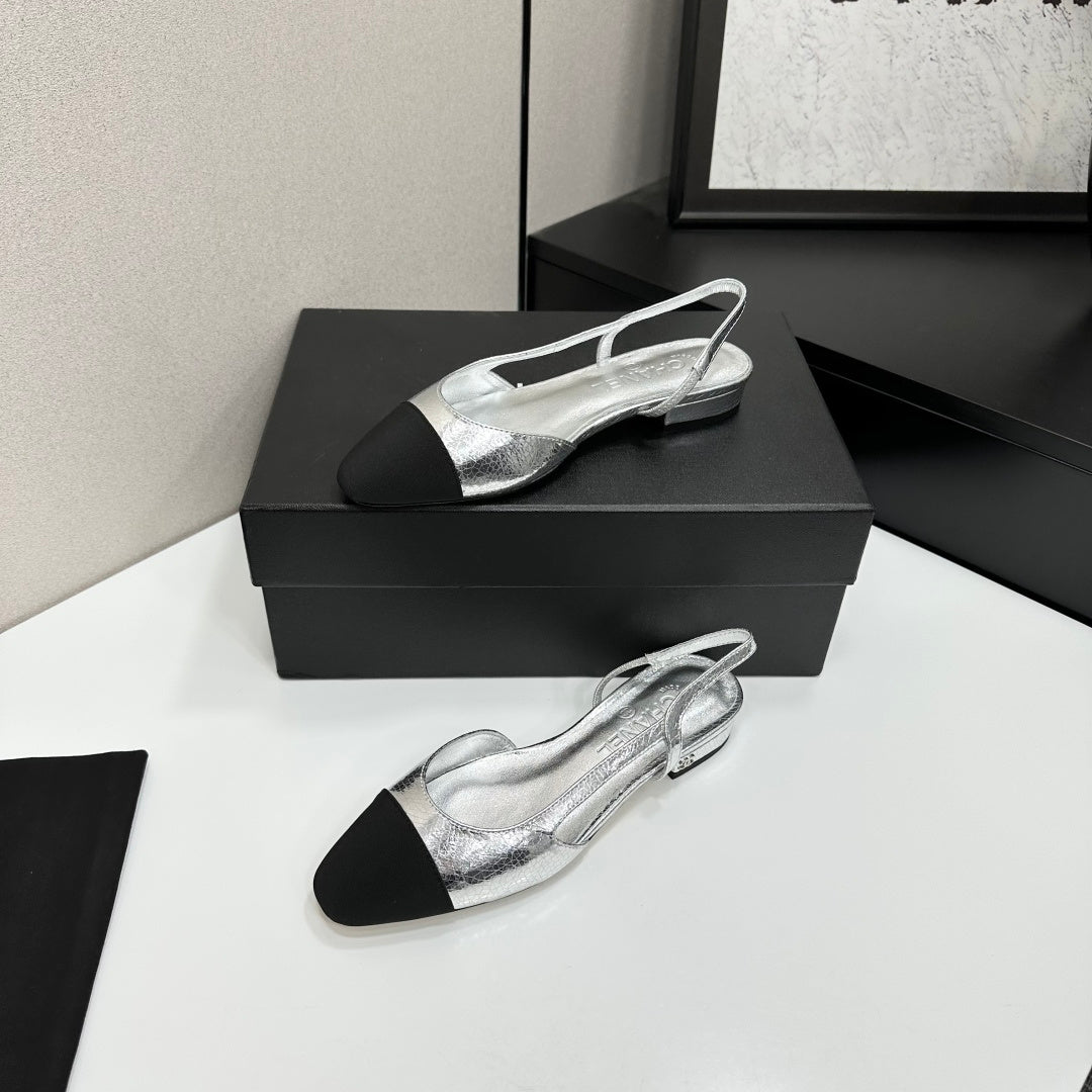 Chanel 2026 Slingback Flat Silver Metallic Leather 626359