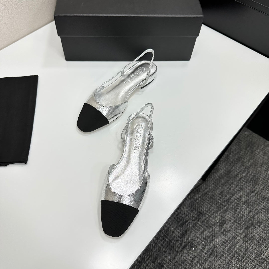 Chanel 2026 Slingback Flat Silver Metallic Leather 626359