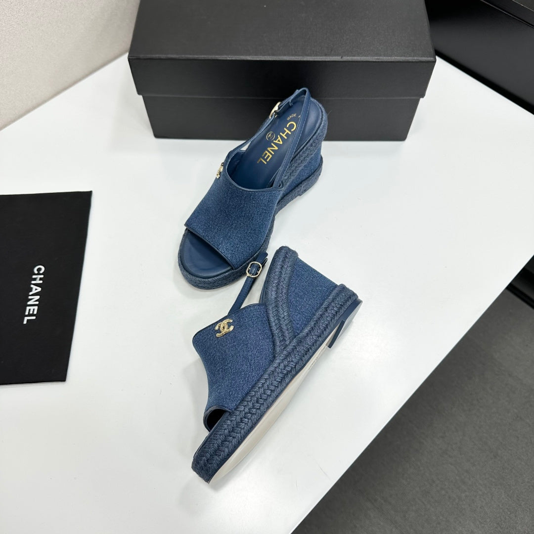 Chanel 2026 Wedge Sandals 100mm Leather 696364