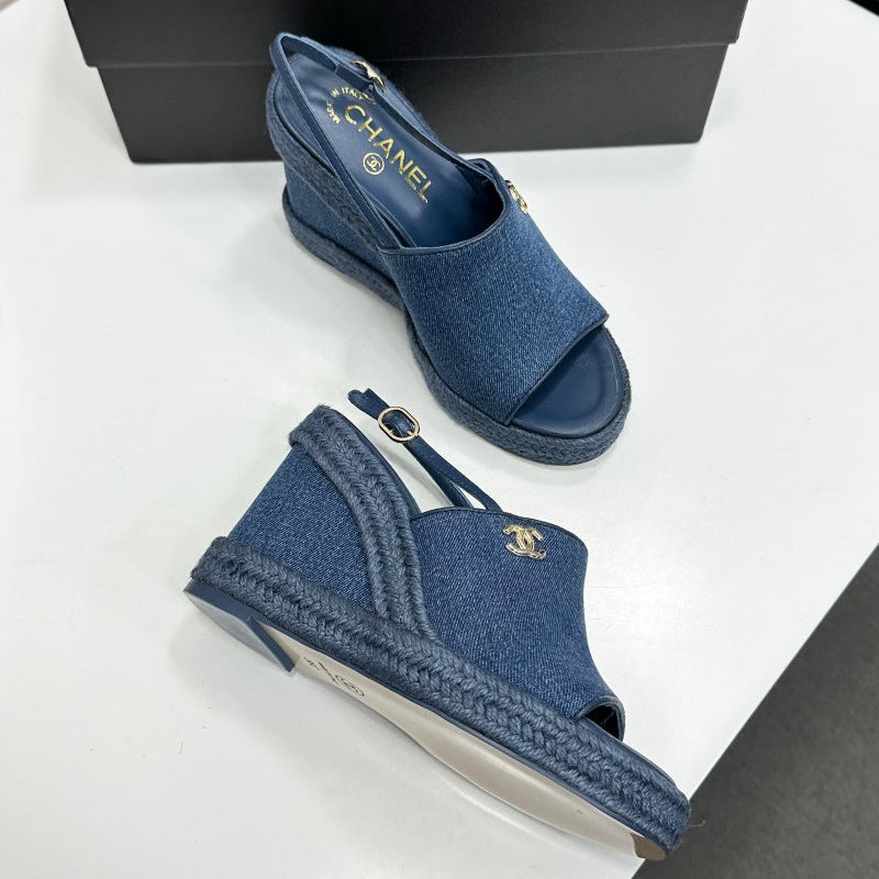 Chanel 2026 Wedge Sandals 100mm Leather 696364