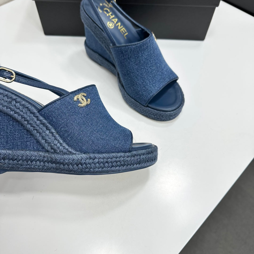 Chanel 2026 Wedge Sandals 100mm Leather 696364