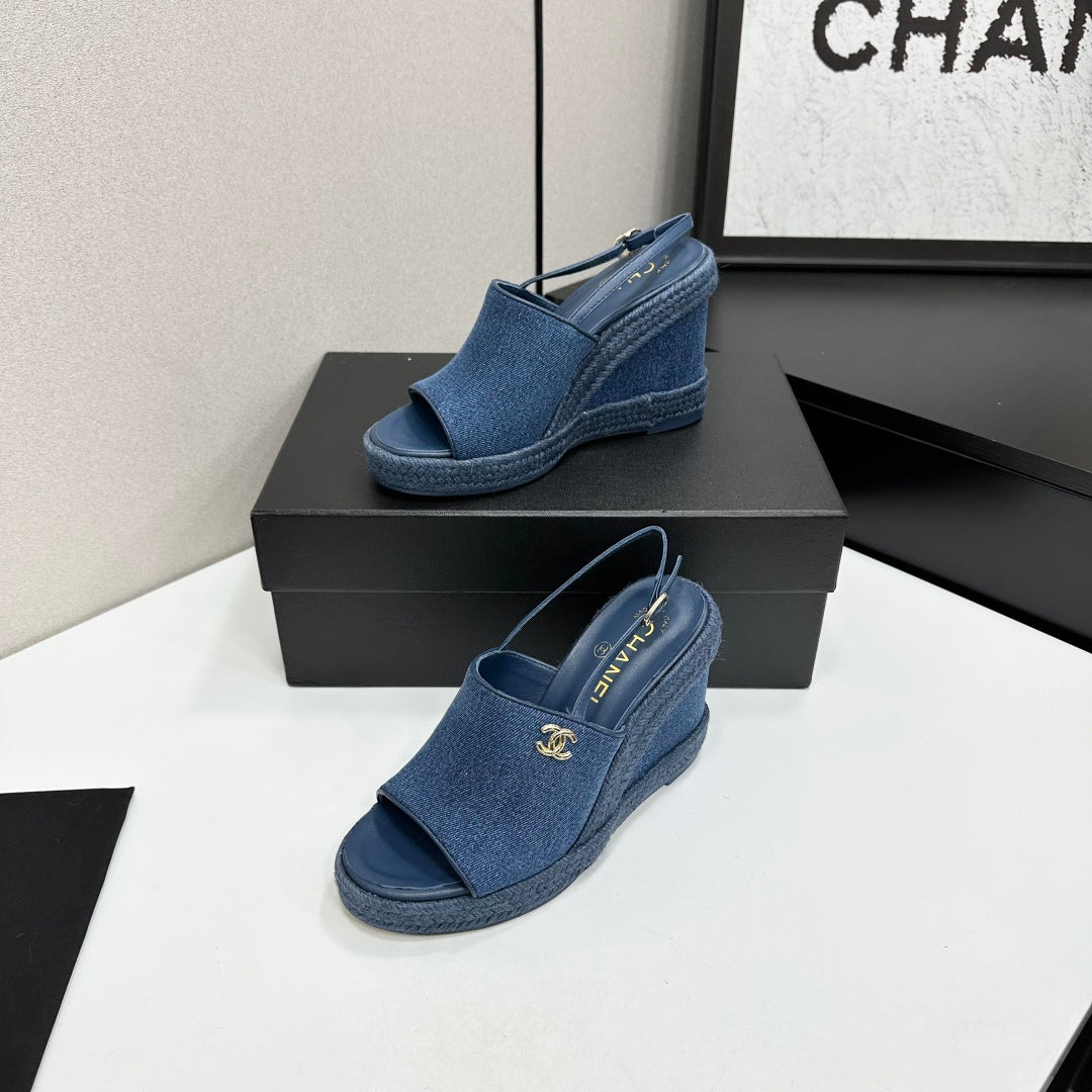 Chanel 2026 Wedge Sandals 100mm Leather 696364