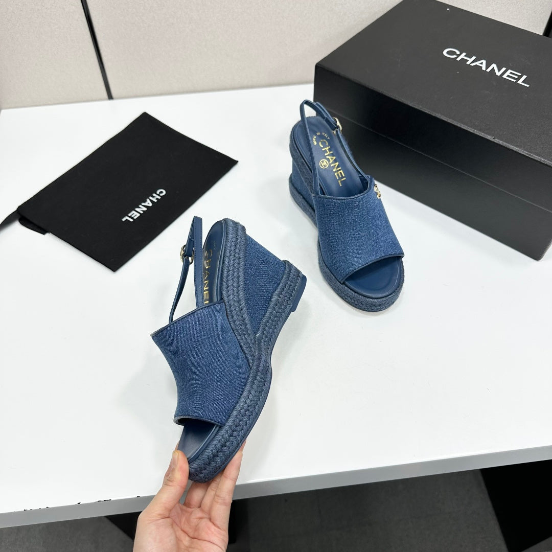 Chanel 2026 Wedge Sandals 100mm Leather 696364