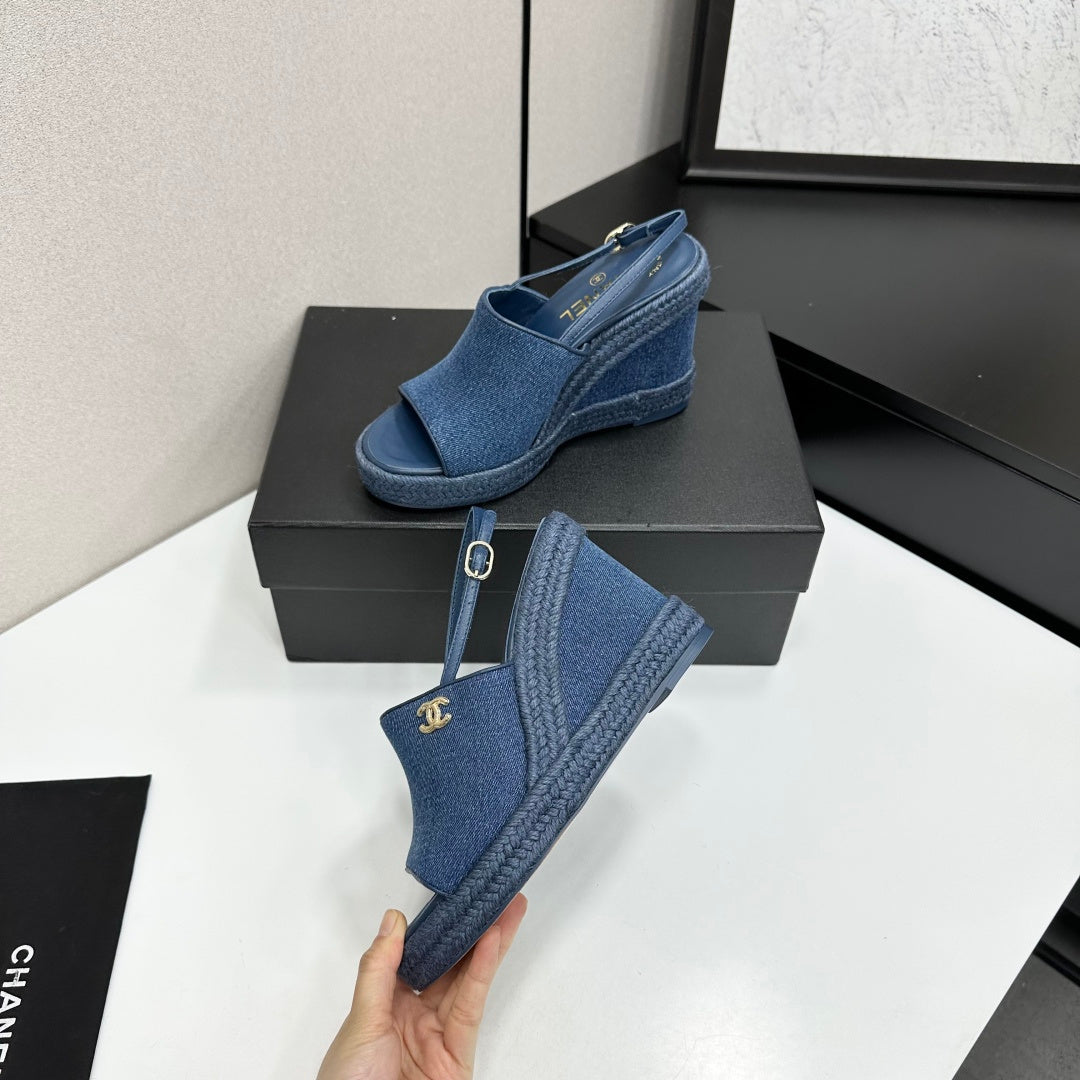 Chanel 2026 Wedge Sandals 100mm Leather 696364