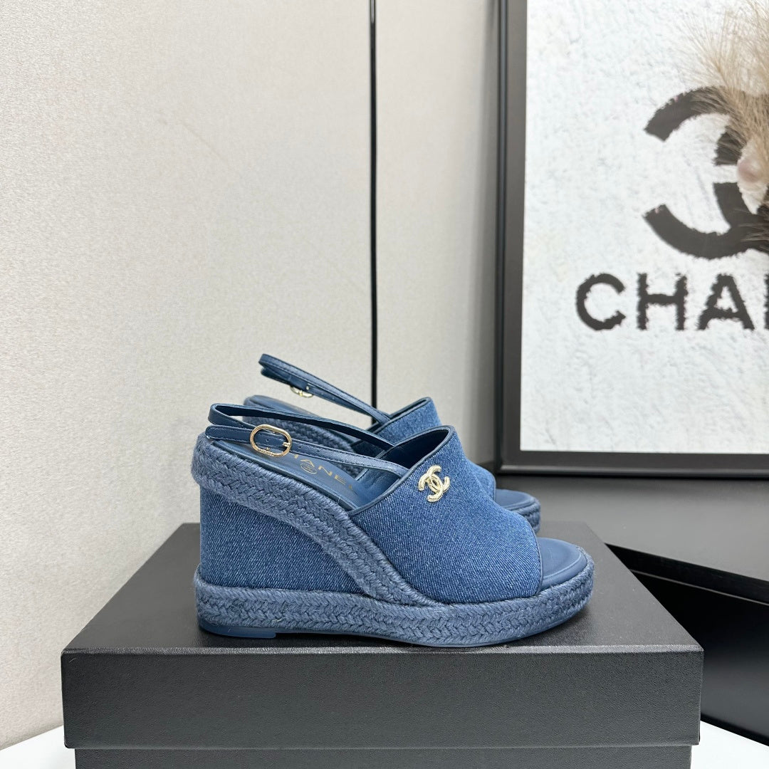 Chanel 2026 Wedge Sandals 100mm Leather 696364