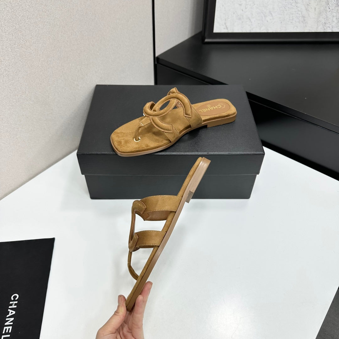 Chanel 2026 Flat Thong Sandal Suede Leather 822819