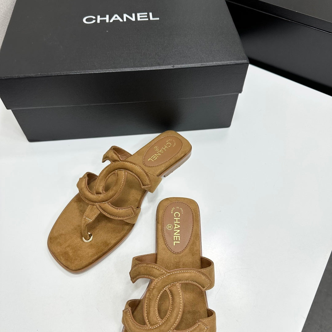 Chanel 2026 Flat Thong Sandal Suede Leather 822819