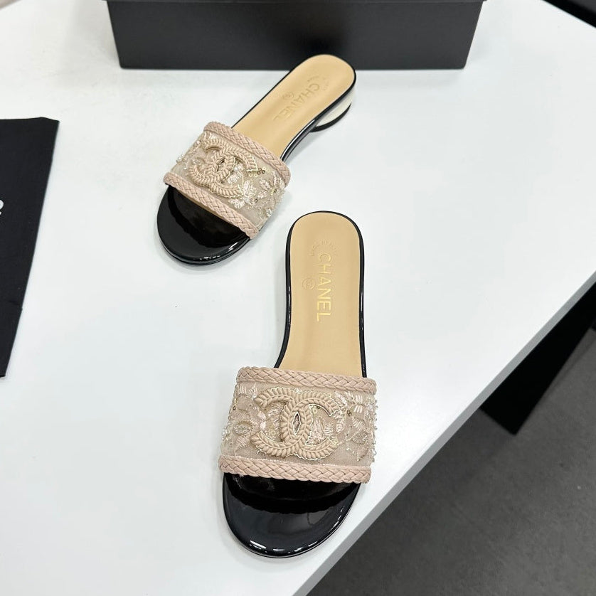 Chanel 2026 Pearl-Heeled Sandals Mesh Leather 944509