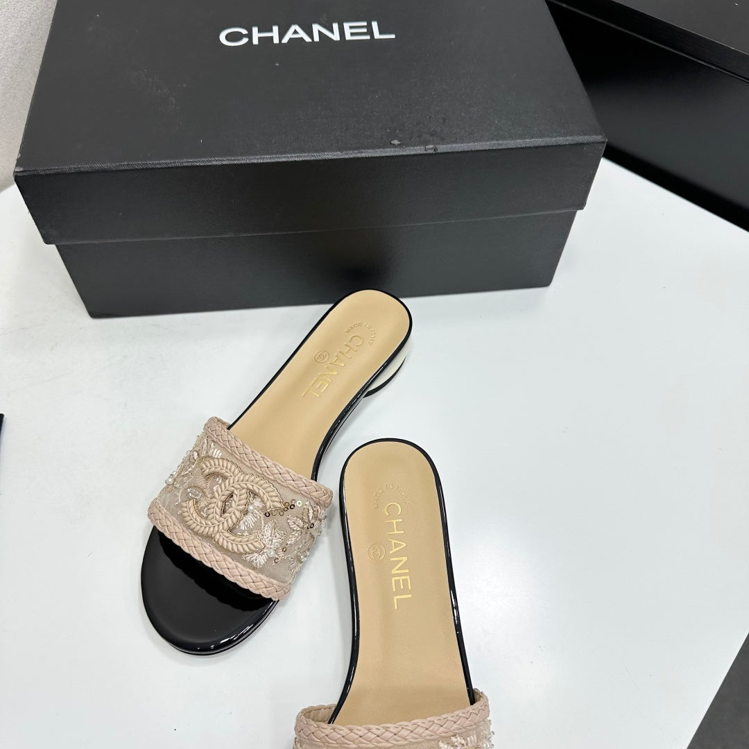 Chanel 2026 Pearl-Heeled Sandals Mesh Leather 944509