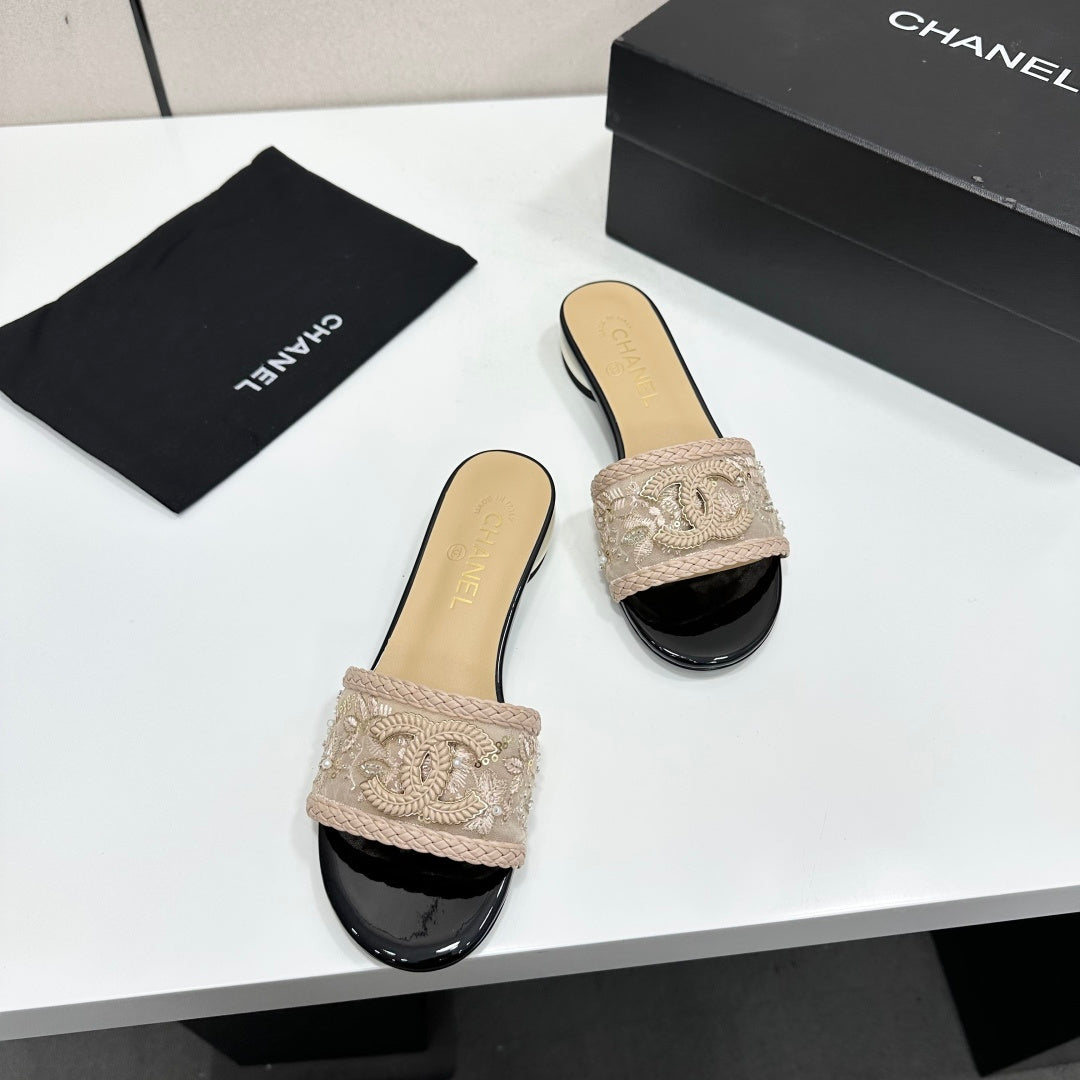 Chanel 2026 Pearl-Heeled Sandals Mesh Leather 944509