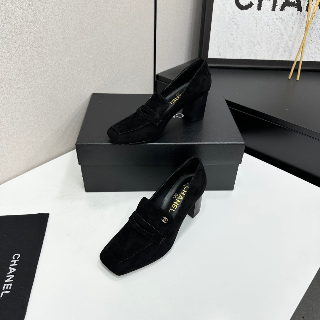 Chanel 2026 Square Toe Chunky Shoes 70mm Suede Leather 944667