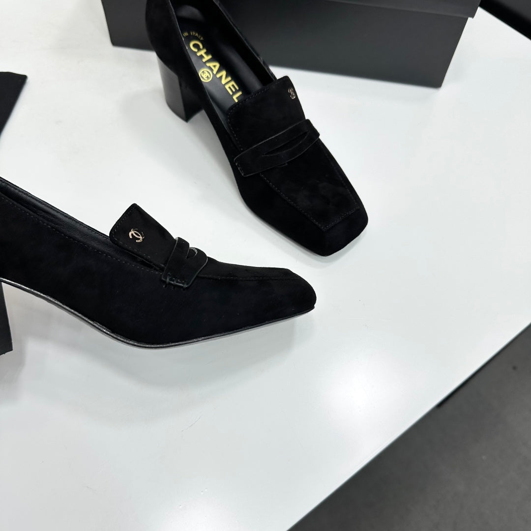 Chanel 2026 Square Toe Chunky Shoes 70mm Suede Leather 944667