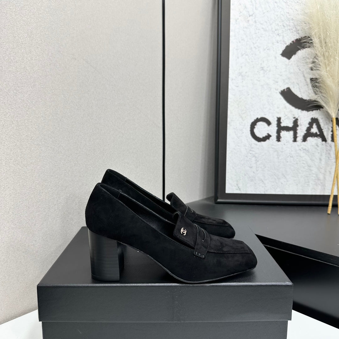 Chanel 2026 Square Toe Chunky Shoes 70mm Suede Leather 944667