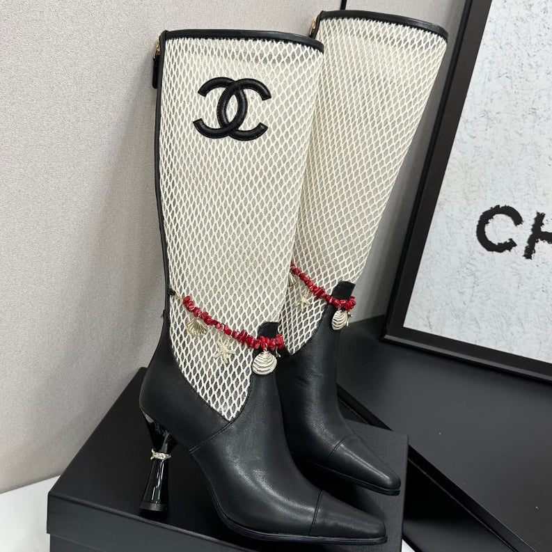 Chanel 2026 Heeled Boots 80mm Mesh Cowhide 944680