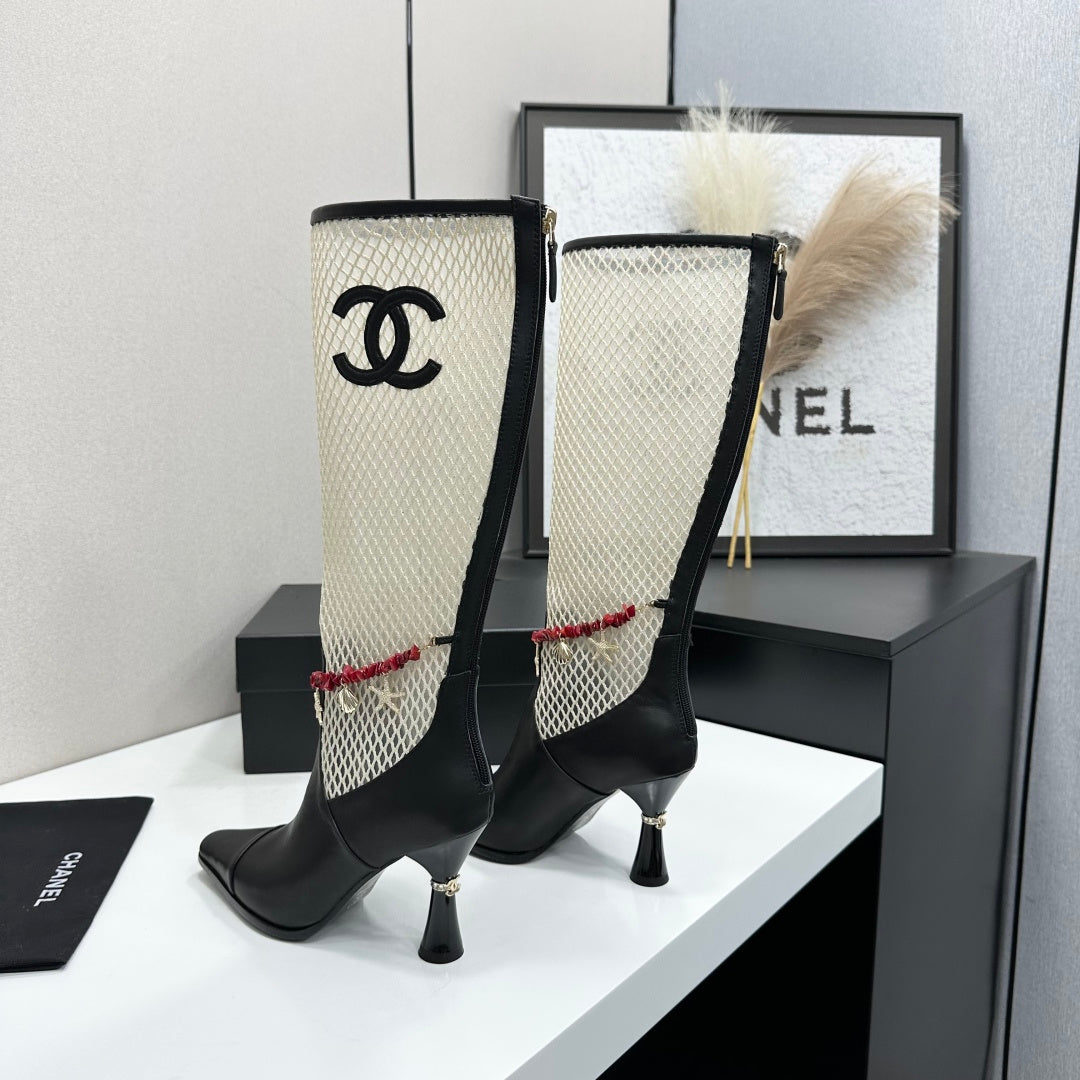 Chanel 2026 Heeled Boots 80mm Mesh Cowhide 944680