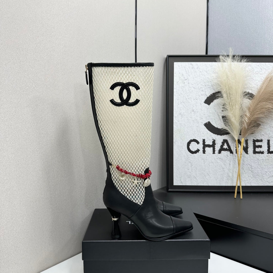 Chanel 2026 Heeled Boots 80mm Mesh Cowhide 944680
