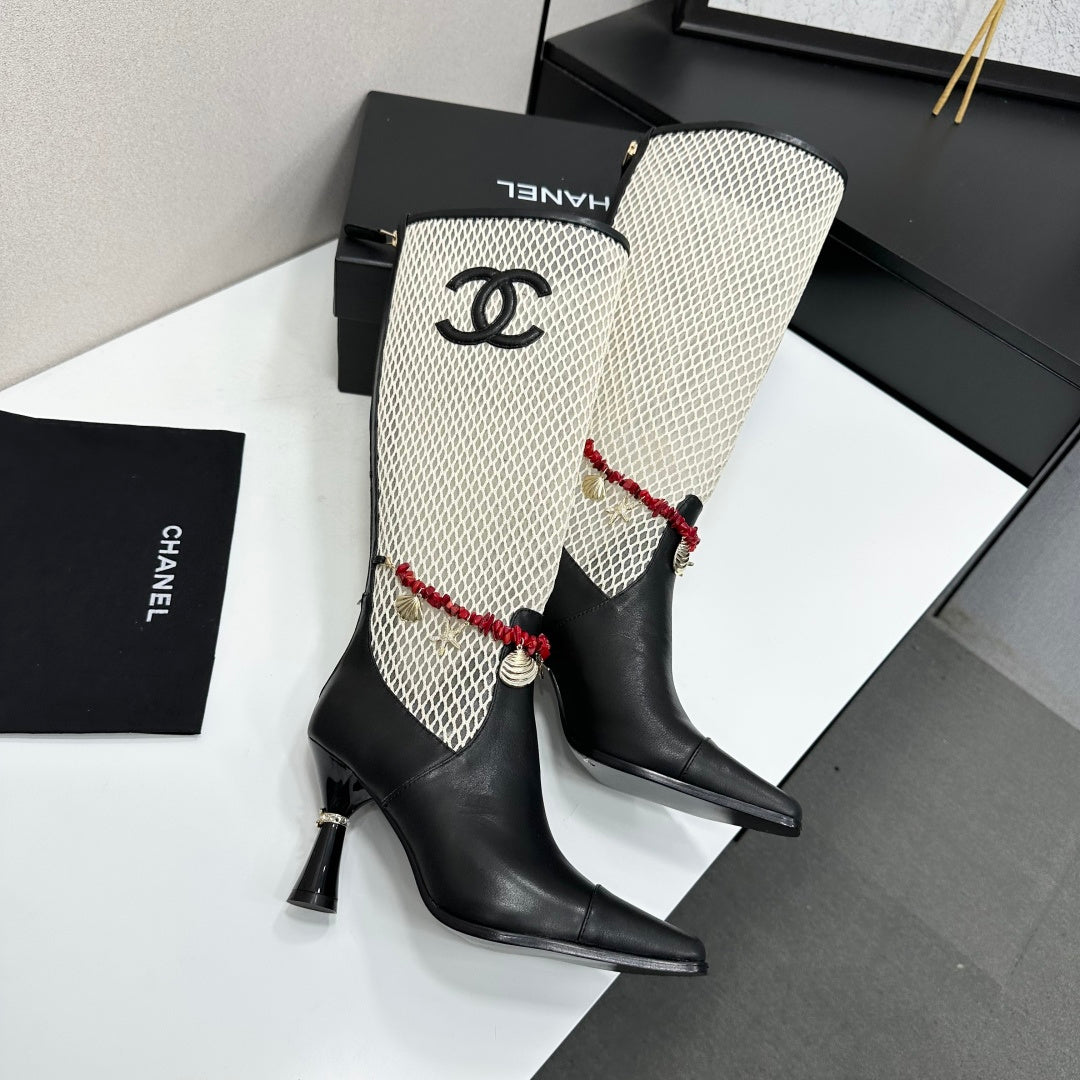 Chanel 2026 Heeled Boots 80mm Mesh Cowhide 944680