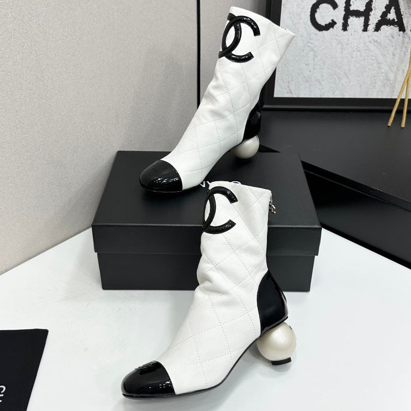 Chanel 2026 Double C Pearl Boots 50mm Cowhide 986142