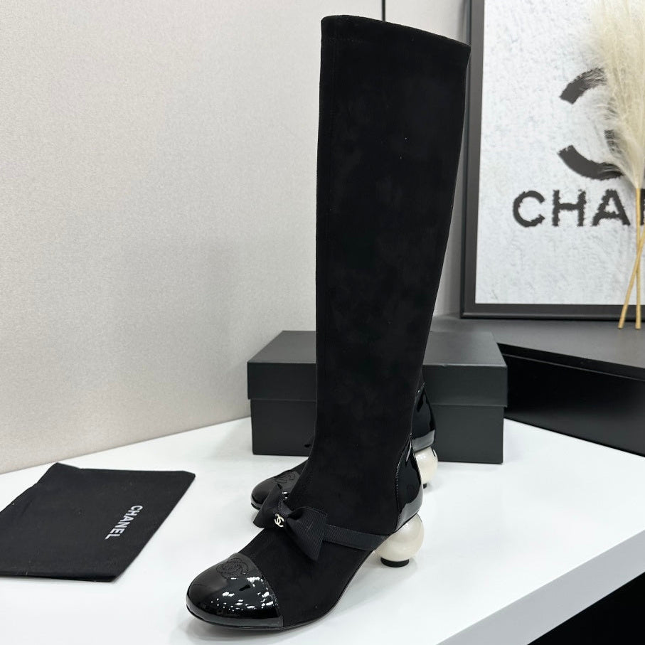Chanel 2026 Chunky Pearl Boots 50mm Suede Leather 985808