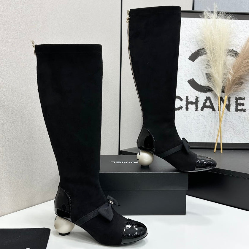 Chanel 2026 Chunky Pearl Boots 50mm Suede Leather 985808