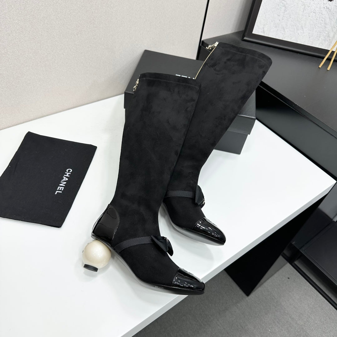 Chanel 2026 Chunky Pearl Boots 50mm Suede Leather 985808