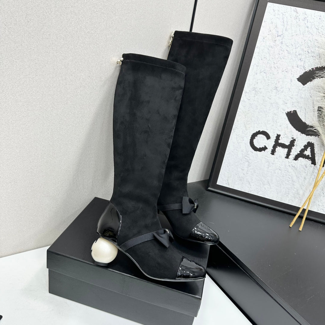 Chanel 2026 Chunky Pearl Boots 50mm Suede Leather 985808