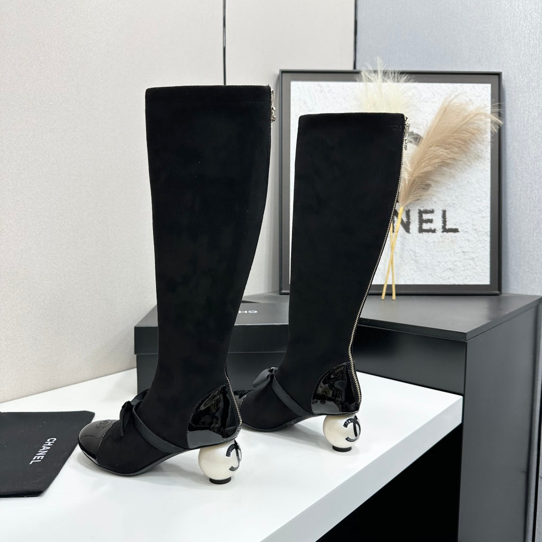 Chanel 2026 Chunky Pearl Boots 50mm Suede Leather 985808