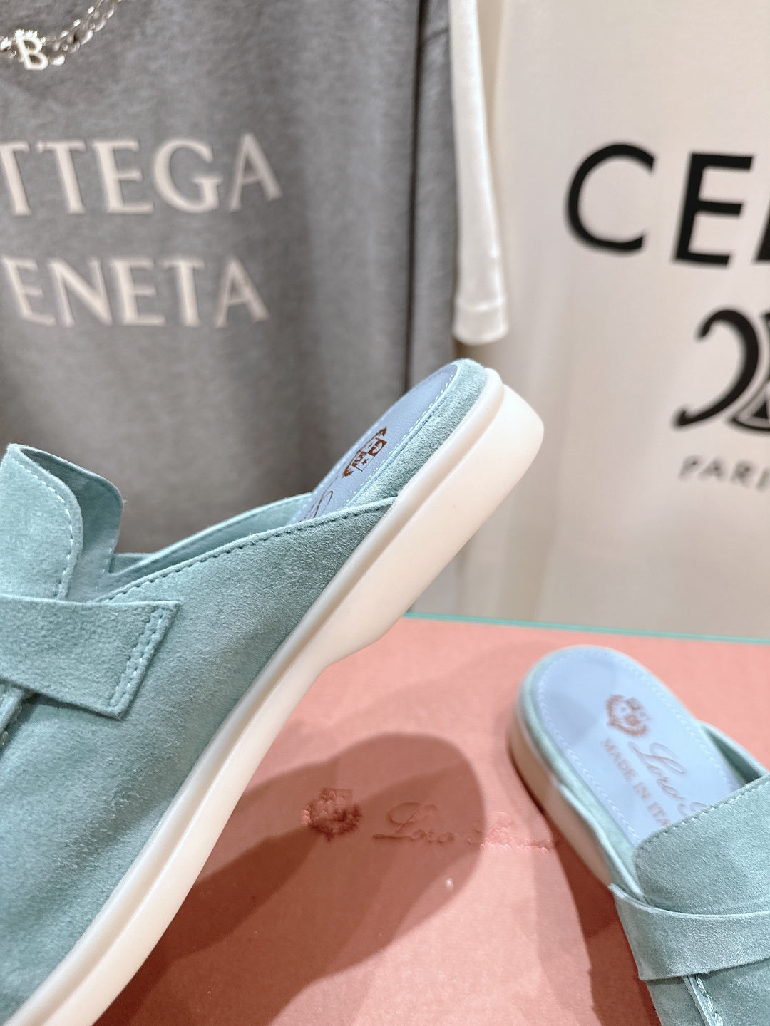 Loro Piana 2026 Babouche Charms Walk Mule Sky Blue Suede