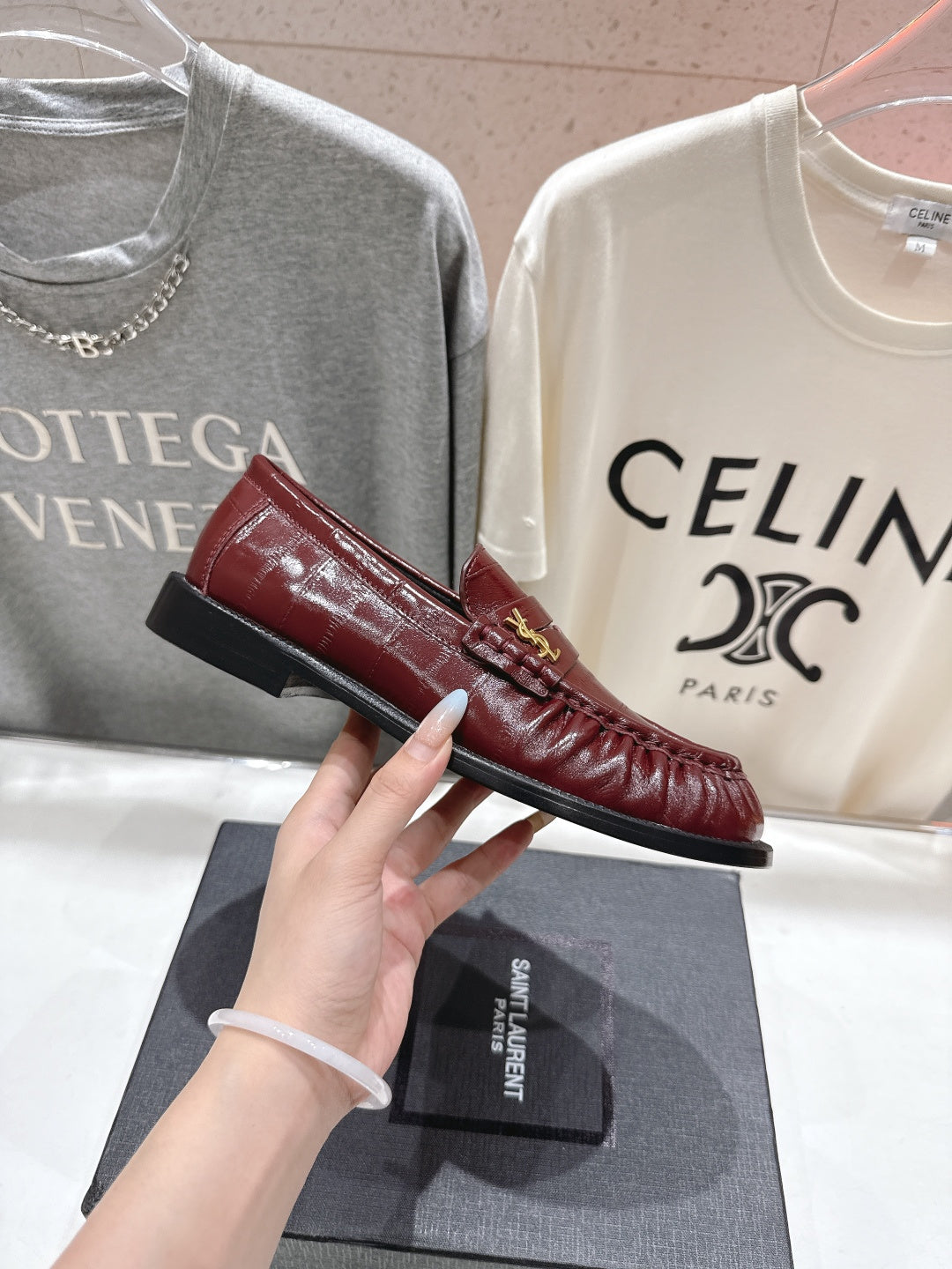 YSL 2025 Loafer Burgundy mix Black Cowhide 535615