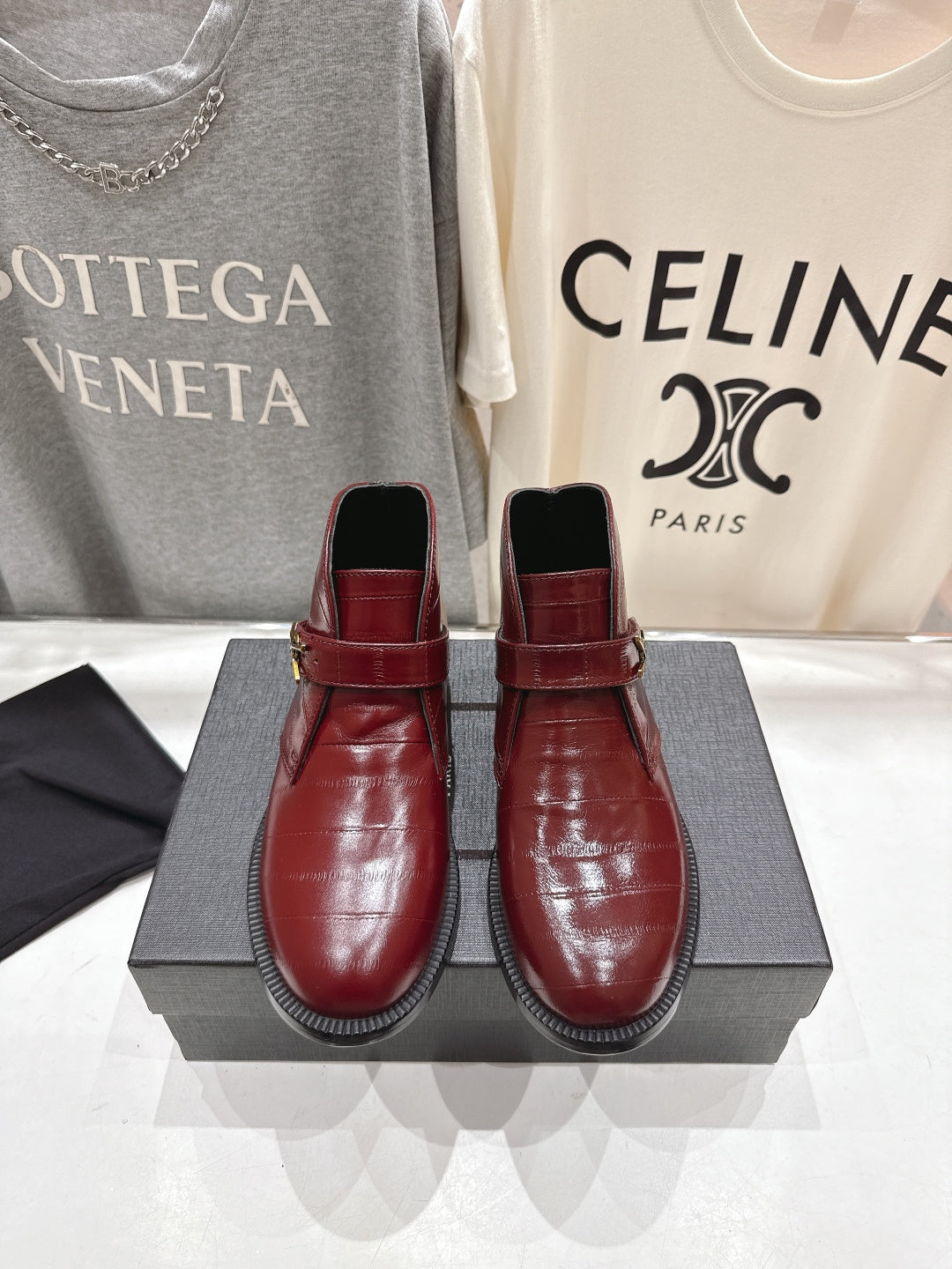 YSL 2025 Brogue Chelsea Ankle Boots Loafer Burgundy Cowhide 567585