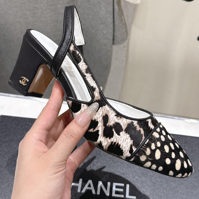 Chanel 2026 Round Toe High Heel Sandal Black Imported Horsehair Sheepskin 713041