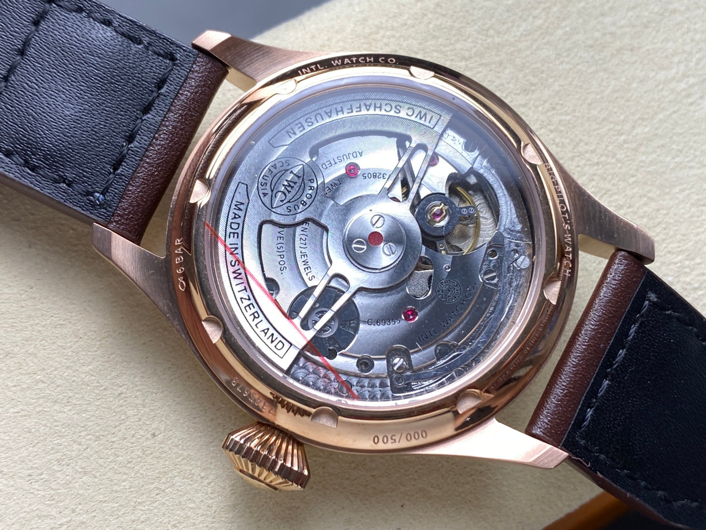 IWC Big Pilot 46mm Brown Dial Pink Gold Case Leather Strap